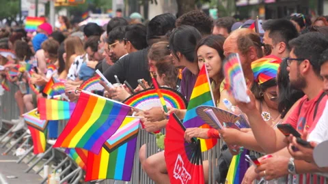 2024 NYC Pride March is opened on Fifth Avenue in New York City. Stock Footage 279303997
