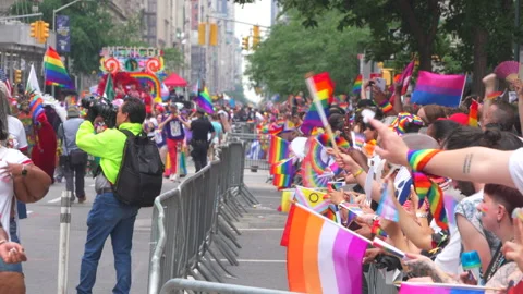 2024 NYC Pride March is opened on Fifth Avenue in New York City. Stock Footage 279307342