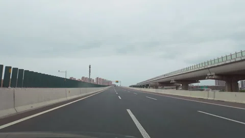 2024 Oct 4. Shanghai, Time-lapse dashboard view with overhead speed signs Stock Footage 333245513