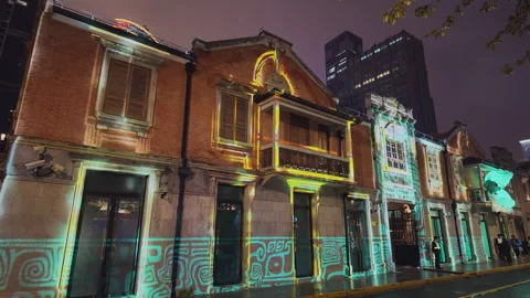 2024 Oct 7. Shanghai, Crowd watching projection mapping show Video stock 333665023