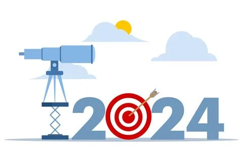 2024 Outlook Concept. Overview or analysis of the year. Stock Illustration