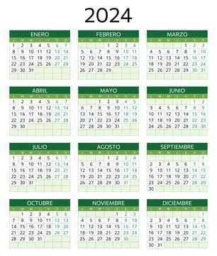 2024 spanish calendar. Printable vector template illustration in Spain. Hor.. Illustrazione stock
