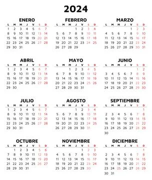 2024 spanish calendar. Simple vector template illustration in Spain. Vertical Stock Illustration
