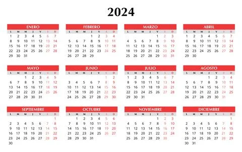 2024 spanish calendar. Simple vector template illustration in Spain. Horizont Stock Illustration