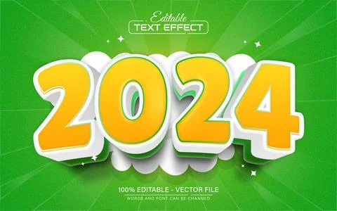2024 text effect cartoon style editable Stock Illustration