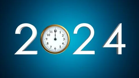 2024 Text with Gold Clock and Confetti blast Stock Illustration