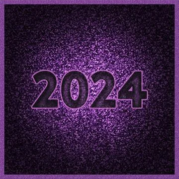 2024 text on purple glitter background Illustrazione stock