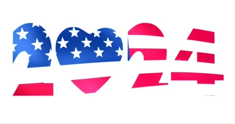 2024 TEXT TEXTURED WITH USA ANIMATED WAVING FLAG 4K LOOP Stock Footage 256441682