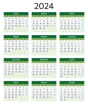 2024 turkish calendar. Printable, editable vector illustration for Turkey. .. Stock Illustration