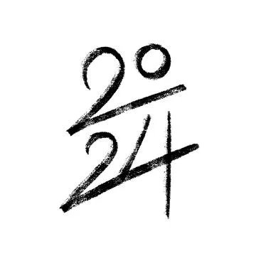 2024 vector hand drawn ink design for Happy New Year poster. Minimalistic ver Stock Illustration