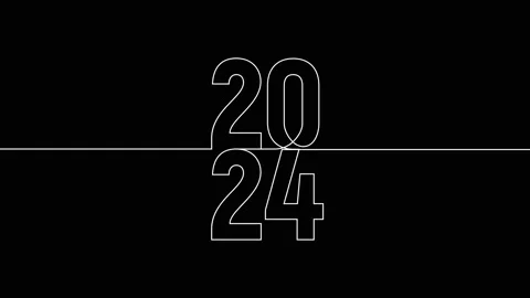 2024 vertically year continuous line art animation on white black background Stock Footage 312544795