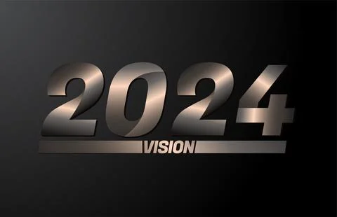 2024 with vision text, vision 2024 new year vector isolated on black backgrou Illustrazione stock