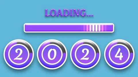 2024 is on the way concept in loading bar and purple colour texture Illustrazione stock