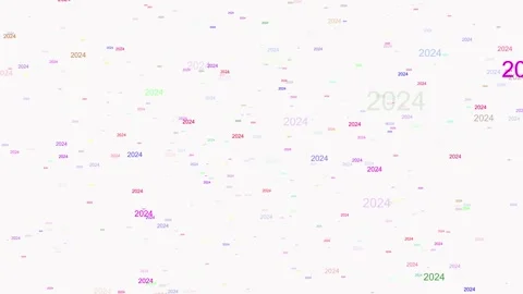 2024 Year Animation Flying through Elements 4K White Background Stock Footage 258793923
