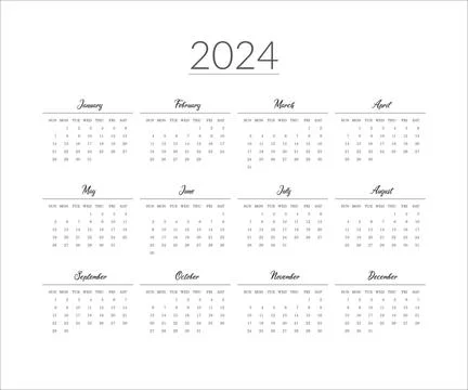 2024 year calendar template. Vector illustration Illustrazione stock