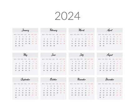 2024 year calendar template. Vector illustration Stock Illustration