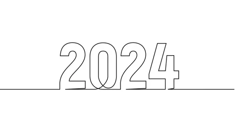 2024 year continuous single one line art drawing animation numbers video Stock Footage 313395645