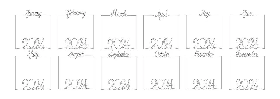 2024 year month frames backgrounds set. Hand draw vector stock illustration Stock Illustration