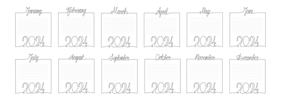 2024 year month frames backgrounds set. Hand draw vector stock illustration Stock Illustration