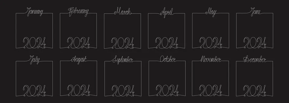 2024 year month frames backgrounds set. Hand draw vector stock illustration Illustrazione stock