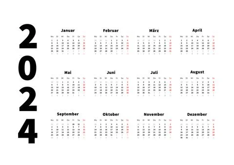 2024 year simple horizontal calendar in german language, typographic calendar Stock Illustration