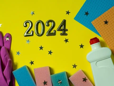2024 on yellow background Stock Photos