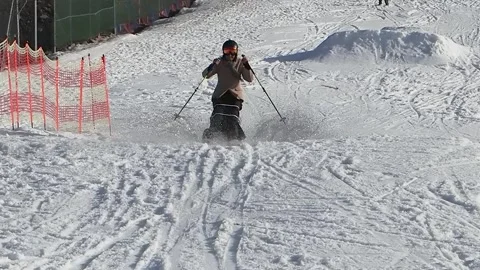 2025-04-12; Skiing competitions in the spring when the snow melts and water f Video stock 321493775