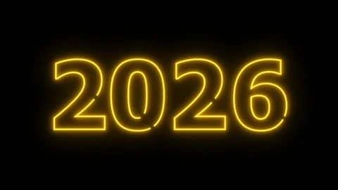 2025 to 2026 year transition animation, glowing neon number flickers effect Stock Footage 320032449