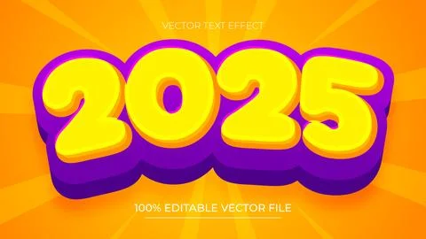2025 3d Editable Text Effect Vector Template purple and yellow style Stock Illustration