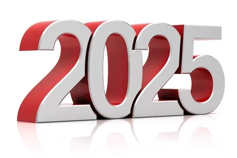 2025 in 3D numbers on reflective surface, symbolizing the new year and futu.. Stock Illustration