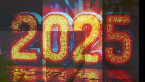 2025 3d red glow neon block text. moving rotate zoom grunge retro glitch Stock Footage 296305512
