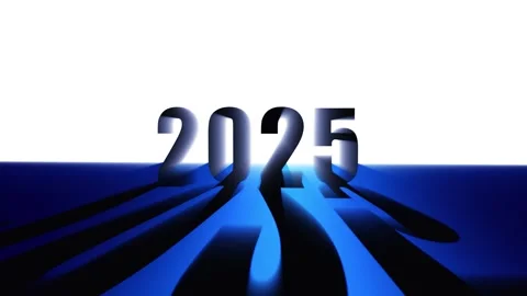 2025 on a blue background and a bright white light Stock Footage 289573589