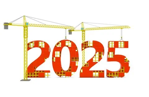 2025 Construction Concept with Cranes and Numbers Stock Illustration