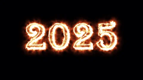 2025 is on Fire Effects New Year festive celebrations Animation. Happy new .. Stock Footage 294737874