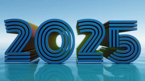 2025 Floating Typography with Water Reflection and Blue Sky Stockillustratie