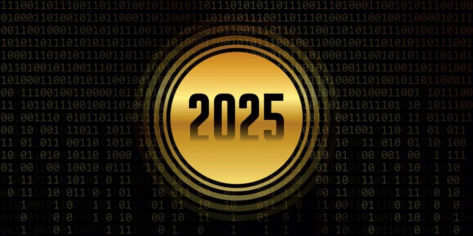 2025 golden number on binary code background Stock Illustration