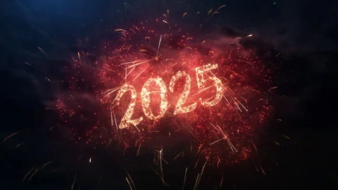 2025 greeting text with particles and sparks on the black night sky Stock Footage 292888174