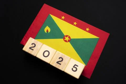 2025, Grenada, Grenada flag with date block Stock Photos