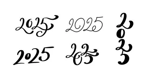 2025 hand drawn lettering vector numbers in various calligraphic styles for.. Stock Illustration