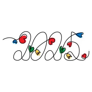 2025 hand lettering concept one continuous line with decorative hearts, flowers Stock Illustration