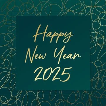 2025 Happy New Year vector greeting card. Golden hand drawn lines イラスト素材