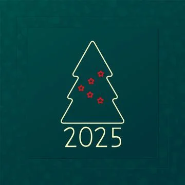 2025 Happy New Year vector greeting card. Christmas tree icon with stars 스톡 일러스트