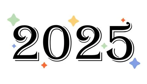 2025 isolated on white background. 2025 lettering. Illustrazione stock