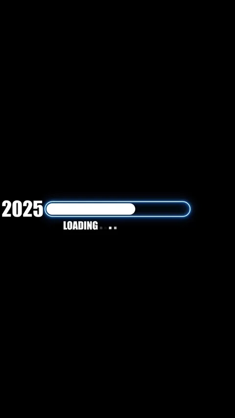 2025 loading bar progress with blue neon outline. Blue loading bar and 2025.. Stock Footage 344861213