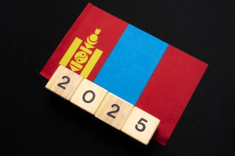 2025, Mongolia flag with date block Stock Photos