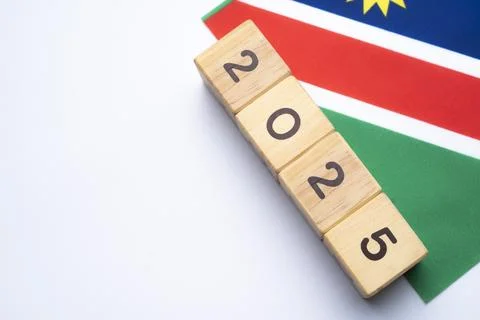 2025, Namibia, Namibia flag with date block Stock Photos