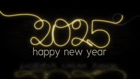 2025 neon light animated on the dark background Stock Footage 289582976