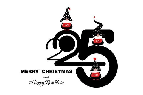 2025 New Year and Magic Christmas Gnomes logo design. Ho Ho Ho Santa Elf Stock Illustration