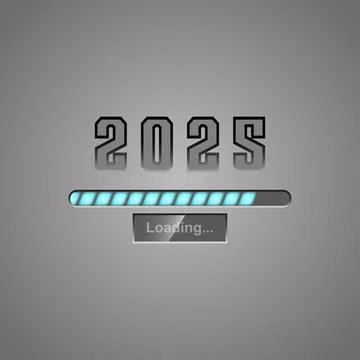 2025 New Year loading bar on gray background. Template for New Year greeting Stock Illustration