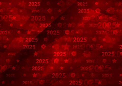 2025 New Year red abstract background with snowflakes and stars Stock Illustration